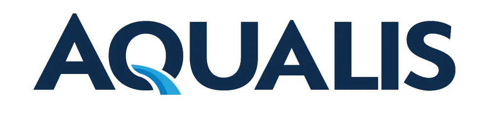 AQUALIS logo in dark blue lettering with a light blue wave accent under the A.